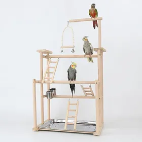 Comparer les prix de 1 Aire de jeux pour oiseaux Bois naturel Avec échelle et balançoire Perchoir lisse Pour perruches et perroquets. .