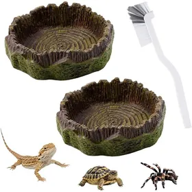 Meilleurs prix pour Gamelles pour Reptiles en PVC en Forme de Souche Lot de 2 avec Brosse de Nettoyage7×7×2 cmpour TortuesLézards GAMELLE