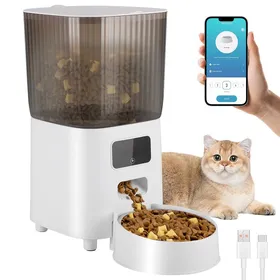Meilleurs prix pour Distributeur automatique de nourriture pour chat de 5L, 1 à 60 portions, 10 repas par jour, Alimentation par prise et par batterie