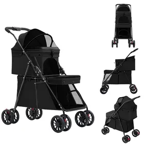 Meilleurs prix pour Double Couche Poussette pour Animaux - Détachable et Pliable - Max:60kg - Pour 2 petits chiens + chats - 67 x 50 x 95 cm - Noir