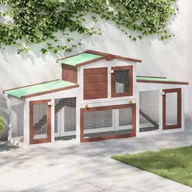 Meilleurs prix pour Clapier dextérieur en bois - vidaXL - 201x45x85 cm - Brun et blanc - Bois de sapin - Toit en asphalte
