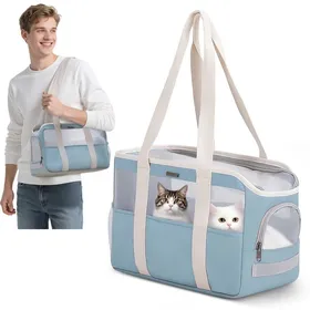 Meilleurs prix pour Sac de Transport Souple pour Petits Chiens et Chats Sac Pliable et Respirant avec Laisse de Sécurité Sac de Transport (Bleu Ciel)