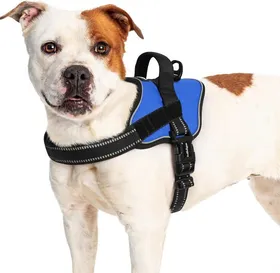 Meilleurs prix pour Harnais Chien Harnais Anti Traction pour Chien Réfléchissant Réglable Respirant Facile à Mettre avec Poignée Contrôle Bleu L