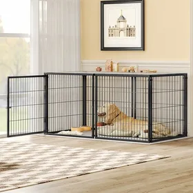 Comparer les prix de Cage chien modulable 160x80x80 cm acier antirouille couvercle sécurité porte réglable tapis PVC noir