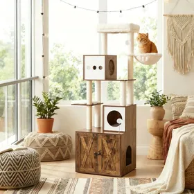 Comparer les prix de Arbre à Chat Moderne de 178 cm avec Enceinte pour Litière Marron