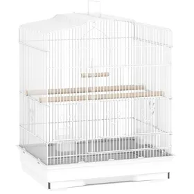 Meilleurs prix pour WOVREO Cage à oiseaux vintage 46 5 x 36 x 59 cm blanc et naturel avec perchoirs mangeoires et bac amovible