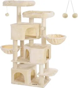 Comparer les prix de Arbre À Chat Xxl, Avec 3 Niches, Hauteur 164 Cm, Beige Pct098M01