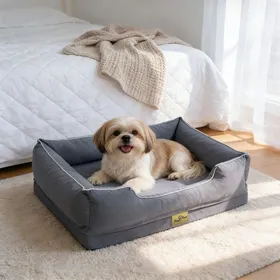 Meilleurs prix pour Panier Chien Orthopédique - BingoPaw - Lit pour Chien Coussin Déhoussable pour Chiens Anti-dérapant - Gris 77x63x18 cm