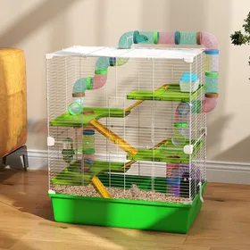 Comparer les prix de Grande cage pour hamsters cage pour rongeur 5 niveaux avec tunnels abreuvoir roue maisonnette échelles
