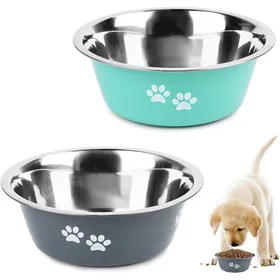 Meilleurs prix pour Lot 2 gamelles inox + fond silicone personnalisées pour chiens petite/moyenne taille GAMELLE
