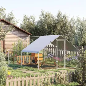 Comparer les prix de Enclos poulailler chenil volière extérieur 12 m² - Parc grillagé dim. 3L x 4l x 2H m - Espace Couvert - Acier galvanisé-AOSOM.fr