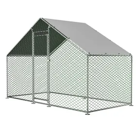 Comparer les prix de Enclos Poulailler Métallique Argenté 303x157x200cm Bâche PE Étanche Verrou SécuritéParc Extérieur Pour Poules Lapins Petits Animaux