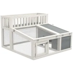 Comparer les prix de ClapierPawHut Clapier, cage à lapin en bois avec étagère pour plantes gris et blanc