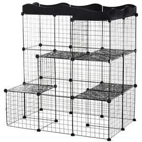Meilleurs prix pour Cage parc enclos pour petits animaux chats visons modulable 3 niveaux 2 portes rampe fil métallique 105 x 70 x 105 cm noir