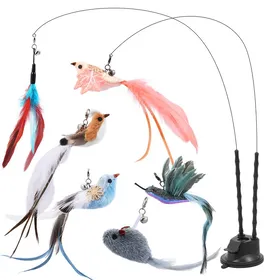Comparer les prix de Jouet Chat Automatique, Bâton de jeu avec Ventouse Double, 6 pièces de rechange en plumes, jouet baguette pour chat simulant