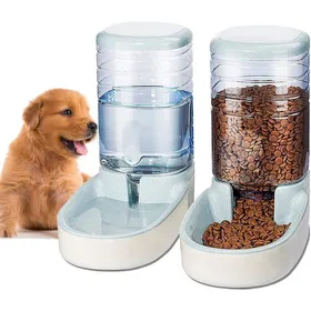 Comparer les prix de Distributeur Croquettes Chat Chien Automatique 2 Unités 3.8 L Gamelle à Nourriture et à Eau pour Animaux de Compagnie (Gris)