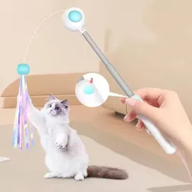 Comparer les prix de Avec la lumière Bâton de jeu pour chat baguette rétractable jouet en plumes jouet interactif pour chats dintérieur - Bleu