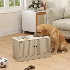 Comparer les prix de Gamelles pour chiens surélevées porte-gamelles avec rangement de 40L 2 bols en acier inoxydable 60 x 30 x 355 cm chêne