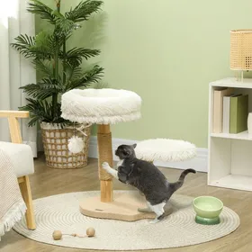 Meilleurs prix pour NuvlaGu - Arbre à chat H615cm avec balle de jeu panier pour chat arbre à chat et griffoir Beige