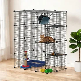 Comparer les prix de Cage dintérieur modulable pour chat en acier noir 105 x 70 x 140 cm avec hamac 4 niveaux