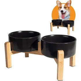 Comparer les prix de Gamelle pour Chien Surélevée Ceique - Double Gamelle Chien Surelevee avec Support en Bambou - Set de Bol Chein pour Noir M  GAMELLE