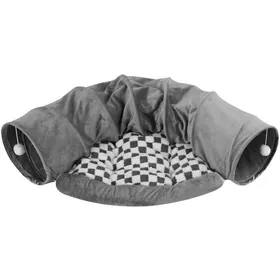 Meilleurs prix pour Tunnel pliable pour lapins jouet avec coussin amovible niche et cachette pour chats chatons lapins (gris)