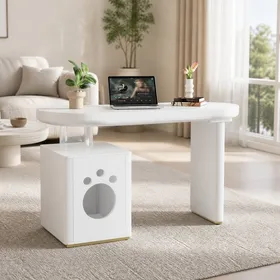 Comparer les prix de ELVORIN bureau nuage avec niche pour animal 117 x 50 x 76 cm MDF laqué blanc bords arrondis pieds renforcés 5 cm