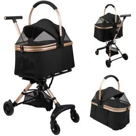 Comparer les prix de Café Poussette pliable pour Chien Chat avec Sac de transport amovible 56x33x92cm Chariot pour animaux avec panier et porte-gobelet