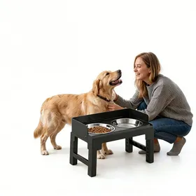 Comparer les prix de Gamelle pour chien réglable en hauteur pliable respectueuse de la nuque anti-éclaboussures en acier inoxydable noir