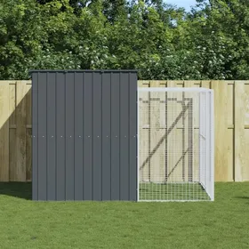 Comparer les prix de Niche pour chien avec cour - vidaXL - 214x253x181 cm - Anthracite - Acier galvanisé - Toit protecteur - Entrée 47x120 cm