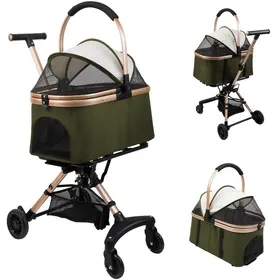 Meilleurs prix pour Vert Poussette pliable pour Chien Chat avec Sac de transport amovible 56x33x92cm Chariot pour animaux avec panier et porte-gobelet