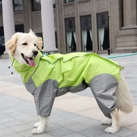 Comparer les prix de Manteau imperméable pour chien avec capuche amovible, veste réglable pour chien avec cordon de serrage pour l'extérieur, vert 14