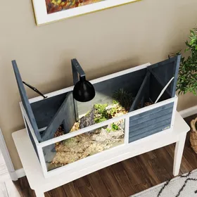 Comparer les prix de Terrarium pour tortue - ZEVKOR - 120 x 50 x 40 cm - Bois gris - Façade transparente - Dessus ouvrant