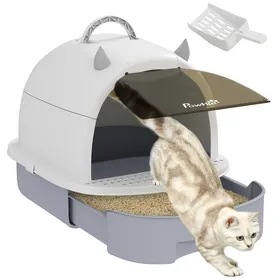 Meilleurs prix pour Bac à litière fermé chat - PawHut - 2 packs de filtres charbon - poignée de transport - porte translucide - nettoyage facile - gris