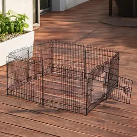 Meilleurs prix pour Enclos métal noir 8 panneaux Ø180 cm pour chiens et petits animaux intérieur et extérieur avec porte verrouillable