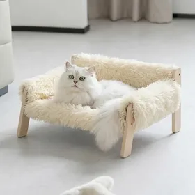 Meilleurs prix pour Lit-canapé en Bois pour Chats DIntérieur — Canapé Moderne pour Chat avec Surface en Peluche Ultra-douce et Lavable - Beige