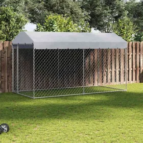 Comparer les prix de Argent Chenil dextérieur grande cage pour chien avec toit 382x192x225 cm A186