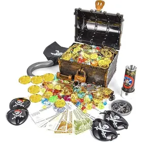 Comparer les prix de Boîte de Coffre au Trésor de Pirate avec 50pcs dor de Pirate+50g Acrylic Diamant de Pirate Jouets Enfants Multic KIT DE DECORATION