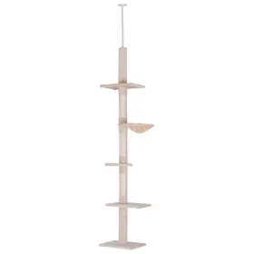 Comparer les prix de Arbre À Chat Plafond Réglable 230-260cm - Structure Robuste Beige Pour Chats Actifs - Fixation Haute Sécurisée