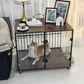 Meilleurs prix pour Cage pour chien avec roulettes - BingoPaw - Caisse de Transport en verre trempé - 77x60x65cm - Marron et Noir