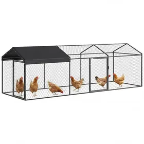 Meilleurs prix pour Enclos poulailler extérieur - PawHut - couverture imperméable 2 portes latérales pour 3-5 poules - acier - 3x1x1m - noir