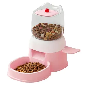 Meilleurs prix pour Distributeur de Nourriture 27x18cm PP chat distributeur croquettes 2L Style à pression facile Conception transparente chiens Rose