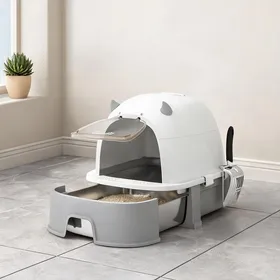 Comparer les prix de Litière fermée pour chat avec tiroir inox amovible et grille anti-dispersion 52 x 42 x 39 cm