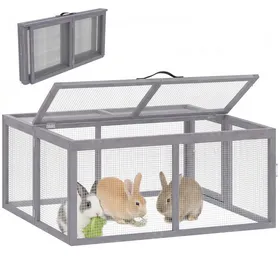 Comparer les prix de Clapier lapin extérieur - enclos lapin - PawHut - pliable 12 ㎡ avec toit ouvrant et poignée - bois - 110x105x50cm - gris