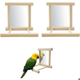 Meilleurs prix pour Miroir pour cage doiseau - PZCC - 2 pièces - Perchoir intégré - Bois et miroir - Résistant aux morsures