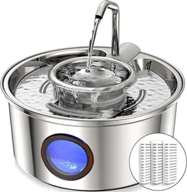 Comparer les prix de Fontaine à Eau pour Chat,3,2L Fontaine a Eau Chat INOX avec FenêTre Transparente,Fontaine Chat Ultra Silencieuse 2-en-1 avec Bol