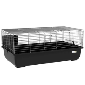 Meilleurs prix pour LIA Cage pour lapins à 2 portes avec bac amovible en métal et plastique PP 100x55x41 cm noir et argent