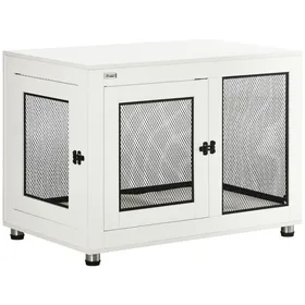 Comparer les prix de Cage Pour Chien 94x60x71.5cm Blanc&noir Plateau Table + Coussin + 2 Portes - Niche Intérieur Multifonction Design