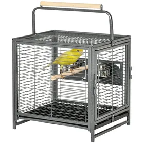 Meilleurs prix pour Cage de transport en acier pour perroquets cage à oiseaux avec 2 bols en acier inoxydable 2 perchoirs plateau noir