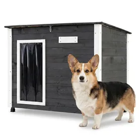 Meilleurs prix pour Maison pour Chien en Bois COSTWAY Toit Ouvrant Bitumé Porte PVC Rideau 855 x 56 x 645 CM Niche pour Moyen et Petit Chien